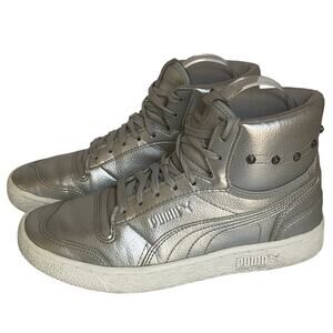 Puma Metallic Silver Studded Sneakers High Top  Women's 6 EUR 36  Germany Design